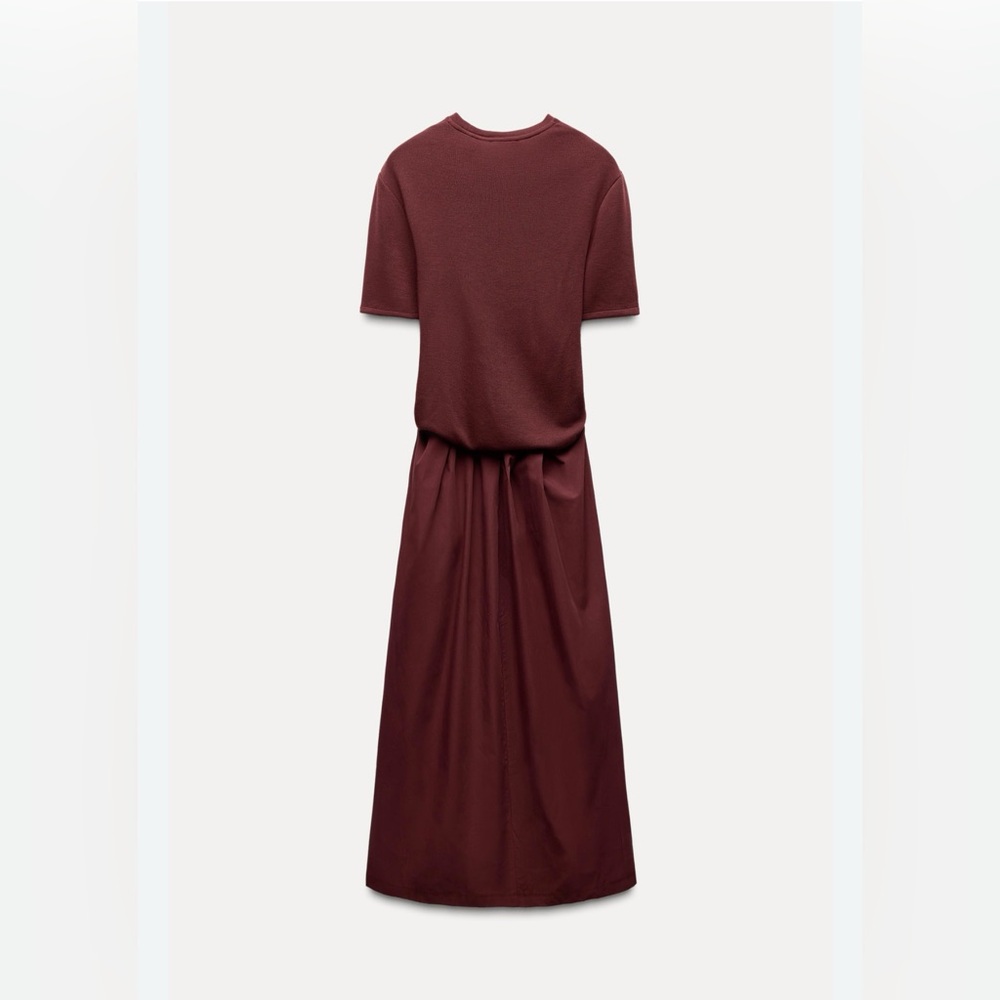 Zara Red Sheath Midi Dress Crew Neck Short Sleeve